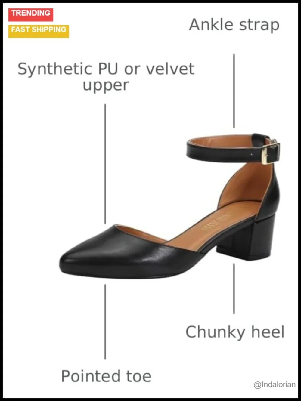 Pointed Toe D'Orsay Pumps Block Heel Ankle Strap Formal